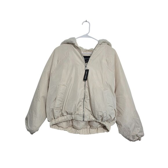 NEW LOOK Off White Faux‎ Fur Hood Puffer Coat Size Small - Picture 1 of 5